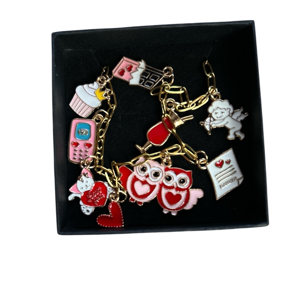 Coquette Valentine Charm Necklace Y2K Love Jewelry Gold Paperclip Chain Giftable - Picture 4 of 5